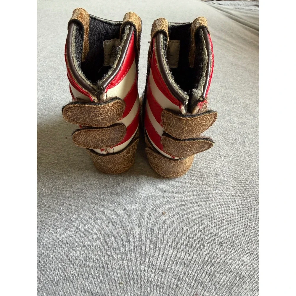 Old West Baby Cowboy Boots American Flag Patriotic Brown Red White Blue Size 2.0
